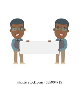 Funny Character African American Teacher holds and interacts with blank forms or objects. Poses for interaction with other characters from this series