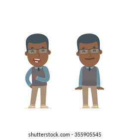 Funny Character African American Teacher in confident and shy poses. for use in presentations, etc.