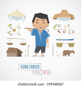 Funny character asian farmer vector illustration