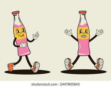 Funny character a bottle of soda in the style of a groove vector illustration