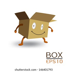 Funny character of brown box. Vector illustration.