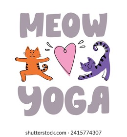 Caricatura divertida con gatos. Gato de yoga posa. Ornamento gatito para niños textil, papel de envoltura. Yoga Meow