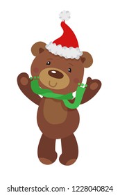 Funny Character ChristmasTeddy Bear. Vector Illustration of Teddy on White Background