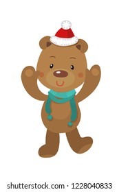Funny Character ChristmasTeddy Bear. Vector Illustration of Teddy on White Background