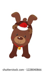Funny Character ChristmasTeddy Bear. Vector Illustration of Teddy on White Background