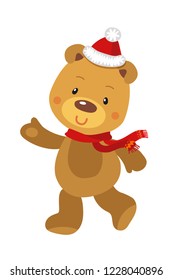 Funny Character ChristmasTeddy Bear. Vector Illustration of Teddy on White Background