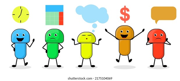 Funny character concept with bussiness symbols - big collection. Vector