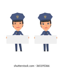 Funny Character Constabulary holds and interacts with blank forms or objects. for use in presentations, etc.