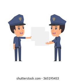 Funny Character Constabulary holds and interacts with blank forms or objects. for use in presentations, etc.