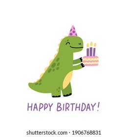 Funny Character Dinosaur Tyrannosaurus Birthday Cake Stock Vector ...