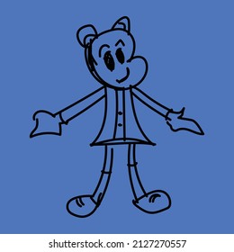 Funny character drawing vector. Coloring page 