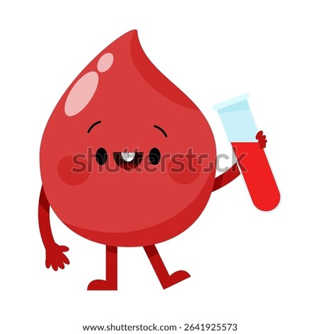 Funny character drop of blood with a test tube in his hand