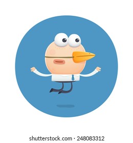 funny character flies like a bird with a beak. cartoon illustration.