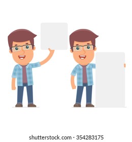 Funny Character Freelancer holds and interacts with blank forms or objects. for use in presentations, etc.