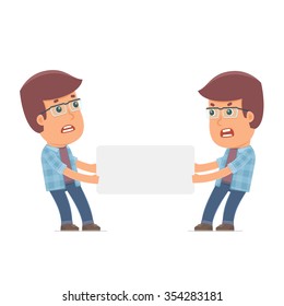 Funny Character Freelancer holds and interacts with blank forms or objects. Poses for interaction with other characters from this series