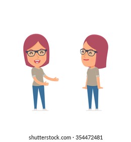 Funny Character Girl Designer introduces his shy friend. Poses for interaction with other characters from this series