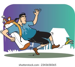 Funny Character - The Golfer Slipped Because of the Banana