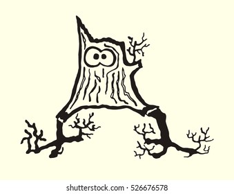 Funny character hemp. Vector illustration of silhouette funny to paint the stump with legs and eyes.