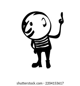 Funny character with his index finger raised up. A hand-drawn sketch. Vector illustration.