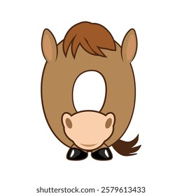 Funny Character Horse Number 0, figure Zero. Cartoon of number with a animal concept. Calligraphy, lettering, typography for your Education cards or game