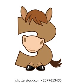 Funny Character Horse Number 3, figure Three. Cartoon of number with a animal concept. Calligraphy, lettering, typography for your Education cards or game