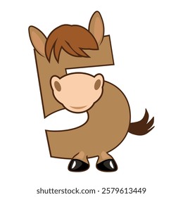 Funny Character Horse Number 5, figure Five. Cartoon of number with a animal concept. Calligraphy, lettering, typography for your Education cards or game