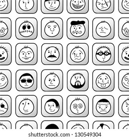 Funny character icons. Seamless pattern.