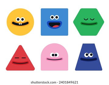 funny character illustration for kids, cartoon face in simple shape, circle and square character