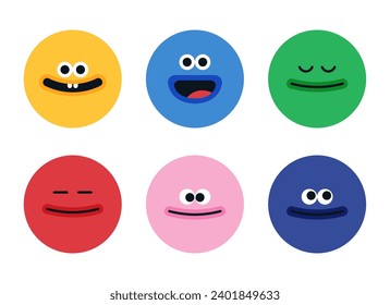 funny character illustration for kids, cartoon face in simple shape, circle and square character