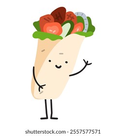 Funny character. Kebab. Food design. hand drawn illustration on white background.