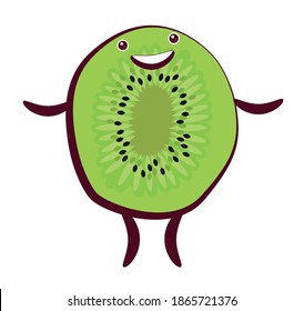 Funny character kiwi fruit with a smile on a white background