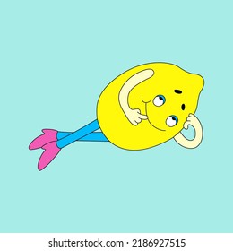 Lemon es un personaje gracioso que está a su lado y sueña. Caricatura de fruta kawaii. Vector.