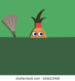 Funny character looks from green background