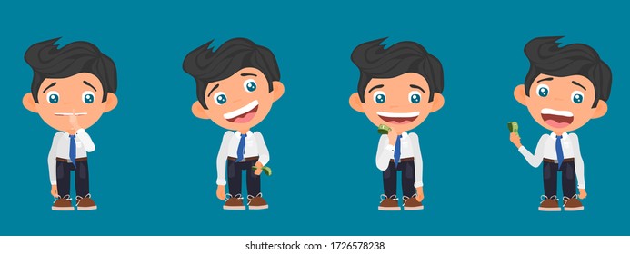 personaje gracioso con dinero. vector alegre de trabajo de oficina