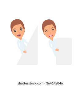 Funny Character Nurse holds and interacts with blank forms or objects. for use in presentations, etc.
