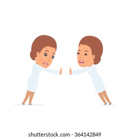 Funny Character Nurse holds and interacts with blank forms or objects. for use in presentations, etc.