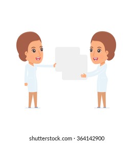 Funny Character Nurse holds and interacts with blank forms or objects. for use in presentations, etc.