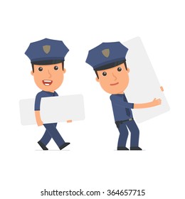 Funny Character Officer holds and interacts with blank forms or objects. for use in presentations, etc.