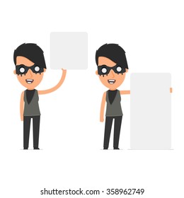Funny Character Outsider Girl holds and interacts with blank forms or objects. for use in presentations, etc.