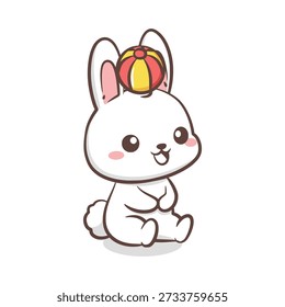 A funny character pose showing a rabbit performing a circus trick with a ball. Best for entertainment-themed content or lighthearted children's books.