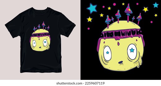 funny character psycehedelic t-shirt stylish and clothing printable trendy tshirt design. print, industrial products. global swatch.