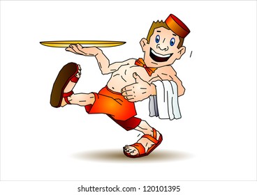 funny character of a servant at the pool or beach service