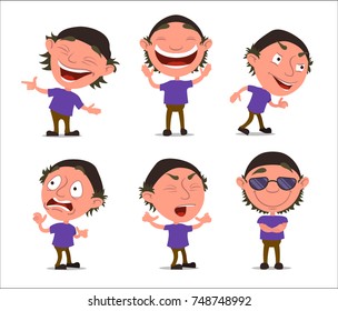 A funny character. Set of different poses and emotions. Vector illustration, a flat style design. Isolated on a white background.