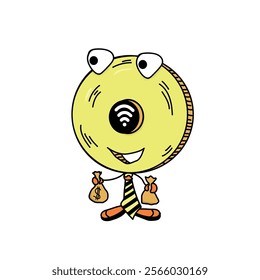     a funny character in the shape of a coin