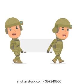 Funny Character Soldier holds and interacts with blank forms or objects. Poses for interaction with other characters from this series