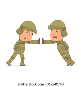 Funny Character Soldier holds and interacts with blank forms or objects. for use in presentations, etc.