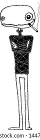 Funny character standing with arms croossed and with cigarette in his mouth.