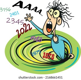 Funny character is sucked into the time machine - vector illustration.