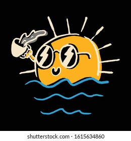 Funny Character Sun Drink Coffee Graphic Illustration Vector Art T-shirt Design