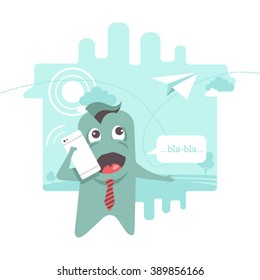 Funny character is talking over the phone. Stock vector illustration style flat.